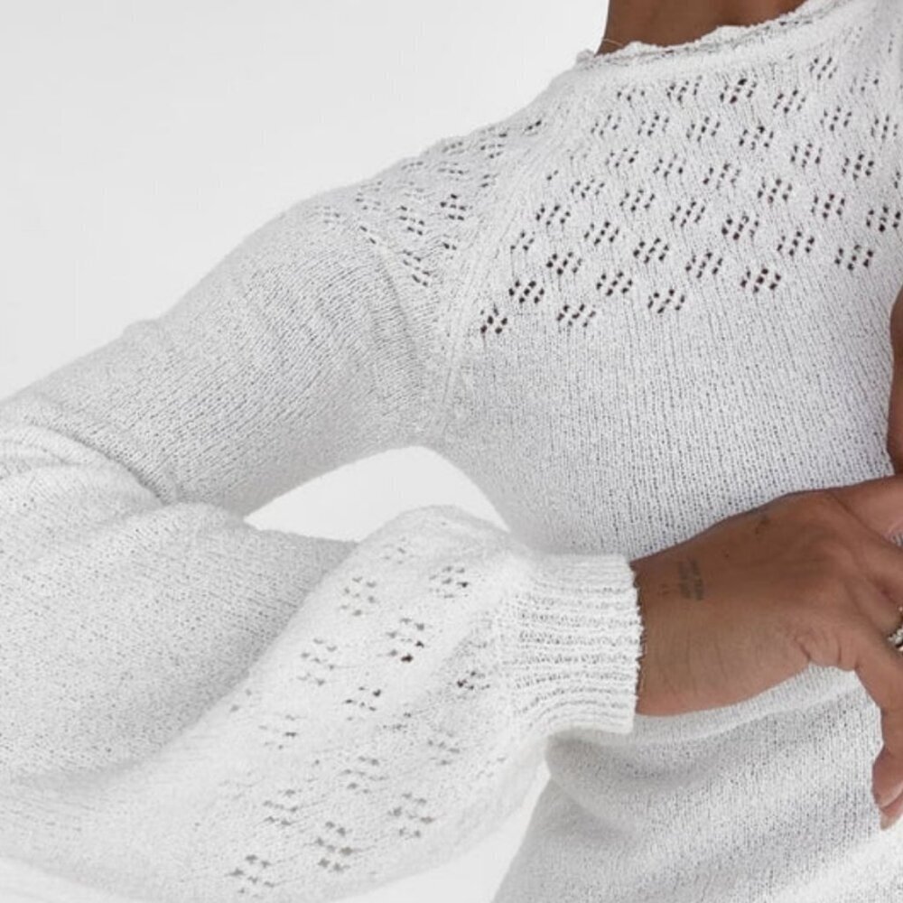 Rumored White Pointelle Knit Sweater Mini Dress - Picture 3 of 3